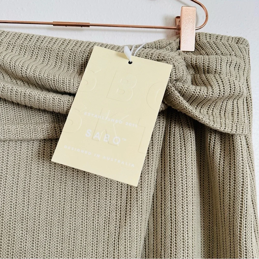 NWT SABO Nina Boho Knot-Front Ribbed Knit Hight Waisted Beige Split Maxi Skirt - Picture 10 of 14